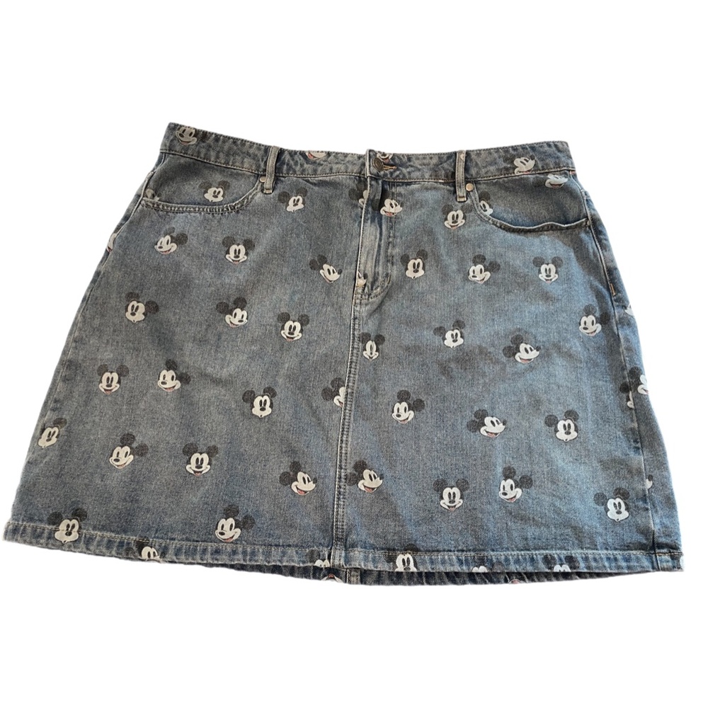 Disney Parks Skirt Vintage Blue Jean Denim Mickey Mouse Head Icon All Over XXL